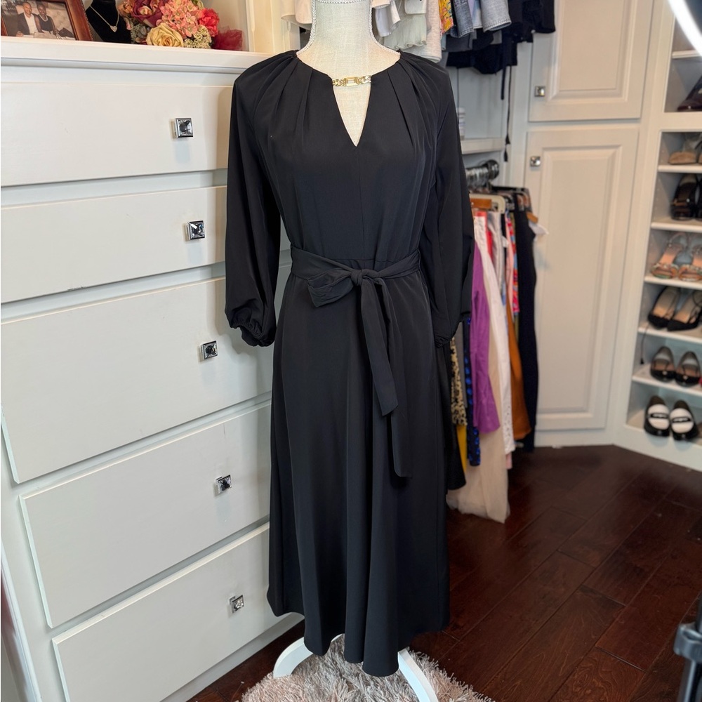 Karl Lagerfeld Black Plunge Neck Bishop Sleeve Sundress